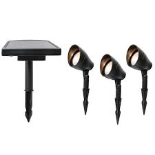 Hampton Bay Solar Black Led Spotlight With Remote Panel 3 Pack 91950 The Home Depot In 2021 Solar Spot Lights Solar Landscape Lighting Hampton Bay