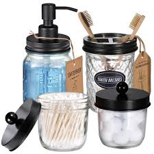 After just the single dispenser? Mason Jar Bathroom Accessories Set 4 Pcs Lotion Soap Dispenser Cotton Swab Holder Set Toothbrush Holder Rustic Farmhouse Decor Apothecary Jars Vanity Organizer Perfect Gift Decorating Idea Black Buy Online In Antigua And Barbuda At Antigua