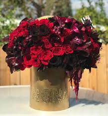 Midnight Romance Gold Box With Mixed Black And Red Roses By Boxed Flowers And Sweets