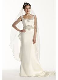 Only worn once of course. Oleg Cassini Satin Tank Mermaid Wedding Dress David S Bridal