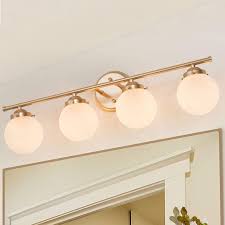 Explore our curated collections of table lamps, floor lamps and lamp shades covering styles from modern to rustic farmhouse. Buy Bathroom Light Fixtures 4 Light Gold Vanity Light With White Frosted Glass Light Shade L 26 5x W 6 5x H 8 5 Online In Indonesia B091pq6g6r