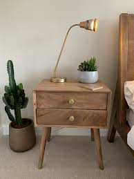 Mid Century Bedside Table With Golden Legs Matching Well With The Modern Gold Bedside Light Bo Boho Bedside Table Bohemian Bedside Table Modern Bedside Table