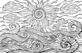 Doodle Sun Clouds And Ocean Waves Coloring Page For Children And Mandala Coloring Pages Coloring Pages Pattern Coloring Pages