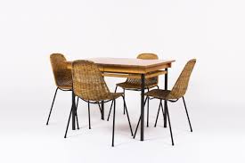 1950 metal kitchen table and chairs. Vintage Table In Wood Metal And Rattan From The Fifties