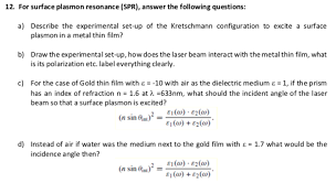 Kretschmann configuration in order to excite surface plasmon polaritons in a resonant manner, one can use electron bombardment or incident light beam (visible and infrared are typical). Solved 12 For Surface Plasmon Resonance Spr Answer Th Chegg Com