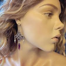 These cuties are newly listed in my Etsy shop waiting to find a home!  Handcrafted, “Byzantine” diamond chainmail earrings with mini spikes,  Garnet captive beads and beautiful Amethyst crystal charms. Length: 3”.