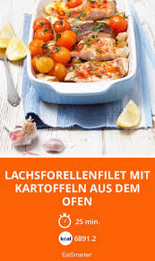 Lachsforellenfilet Mit Kartoffeln Aus Dem Ofen Rezept Lachsforelle Rezept Lachs Gerichte Rezepte