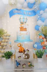 Decorate a room fit for serene skies with hot air balloon wall decals in stripes, spirals, and stars. Kara S Party Ideas Woodland Hot Air Balloon Birthday Party Kara S Party Ideas
