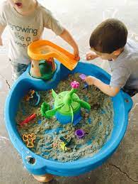 Kinetic Sand Inside A Water Table For Fun During The Winter Kinetic Sand Water Table Sand Tray