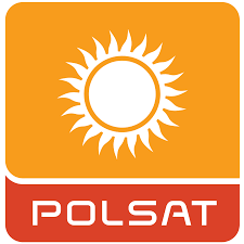 Logo polsat to biała ikona słońca na pomarańczowym tle oraz nazwa stacji w czerwonym prostokącie. File Logo Polsat Svg Wikipedia