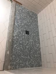 1940 3 bath room up date with glass penny round floor and white subway wall tile traditional bathroom other metros the unusual and very original glass penny round tile is the perfect choice for bathroom floor decor. Penny Tile For Shower Floor Yes Or No