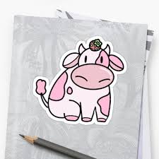 Strawberry Cow Sticker By Dinostickerss Doodle Drawings Cow Art Cow Drawing