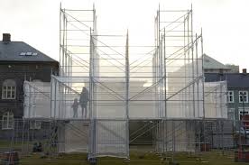 Scaffolding Andamios Pixel Cloud Installation Arte Y Publicidad Urban Scaffolding Temporary Architecture Scaffolding Architecture