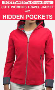 The Cute Womens Travel Jacket With Hidden Pockets Scottevest Chloe Glow Hoodie Travel Jacket Travel Jacket Women Best Travel Jacket