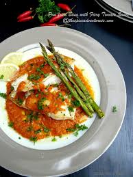 Pan Fried Basa With Fiery Tomato Sauce And Grilled Asparagus Grilled Asparagus Grilled Asparagus Recipes Basa Fish Recipes