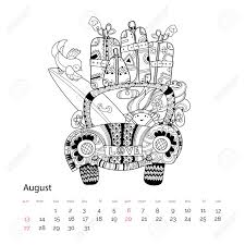 Off the bookshelf coloring book: Hand Drawn Doodle Outline Holiday Car Travel Decorated With Ornaments Vector Illustration Floral Ornament Sketch For Tattoo Or Adult Anti Stress Coloring Pages Boho Style August Calendar Page 2017 Royalty Free Cliparts Vectors And Stock Illustration