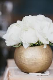 Golden Winter Wedding Ideas Ruffled Rose Gold Centerpiece White Roses Gold Centerpieces