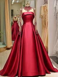 Glänzend brautkleid langarm kristallen glitzertüll ballkleid weiß schnürt 38 40. Luxus Duchesse Abendkleid Brautkleid Stehkragen Langarm Rot Satin Mit Strass Glitzer