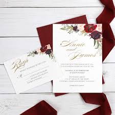 Wedding reception invitation, casual wedding invite, backyard wedding, reception only invitation, boho wedding invite, garden wedding, gold. Foiled Floral Wedding Invitations Bohemian Burgundy And Blush Invitation Cards Set Pwig003 Pro Wedding Invites