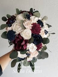 Custom Cascading Bridal Bouquet Blush Wine Burgundy Navy Sola Etsy Navy Wedding Flowers Cascading Bridal Bouquets Blush Bridal Bouquet