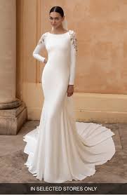 Pronovias Frostia Lace Shoulder Long Sleeve Crepe Trumpet Wedding Dress Nordstrom Tie Dye Wedding Dress Wedding Dress Trends Wedding Dresses