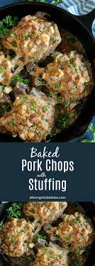 Recipe for pork chops baked in the oven with cream of mushroom soup and potatoes. Baked Pork Chops And Stuffing Easy Recipe A Farmgirl S Dabbles
