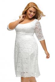White Floral Lace Sleeved Fit And Flare Curvy Dress Zekela Com