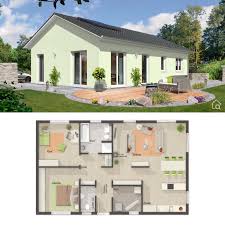 Bungalow Haus Mit Satteldach Architektur 3 Zimmer Grundriss Offen 100 Qm Ebenerdig Einfamilienhaus Eingeschos Town Country Haus Architektur Haus Bungalow