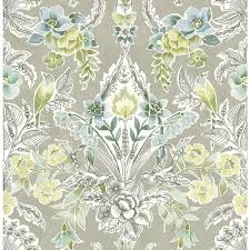 Red, gold, purple, blue, aqua licensing: A Street Prints Vera Light Green Floral Damask Light Green Paper Strippable Roll Covers 56 4 Sq Ft 2903 25862 The Home Depot