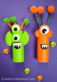 Cardboard Tube Aliens Halloween Craft Bricolage Automne Maternelle Activite Manuelle Espace Bricolage Halloween Facile