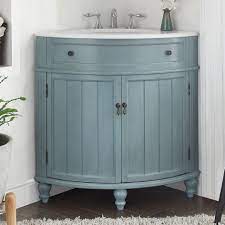 You can get sinks in oval, round, square or rectangular shapes. Chans Oriental Thomasville 24 Corner Bathroom Vanity In Light Blue Corner Sink Bathroom Corner Bathroom Vanity Antique Bathroom Vanity