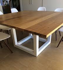 Recycled Messmate Timber Square Dining Table With White Metal Legs Square Dining Tables Square Kitchen Tables Dining Table With Leaf