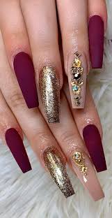Black nail designs on pinterest | two color nails, encapsulated. 22 Trendy Fall Nail Design Ideas Purple Gold Nails