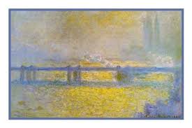 Charing Cross Bridge On An Overcast Day Inspired By Claude Monets Impressionist Painting Counted Cross Stitch Or Counted Needlepoint Pattern