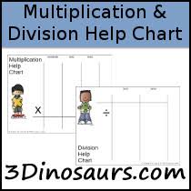 3 Dinosaurs Multiplication Division Help Chart With