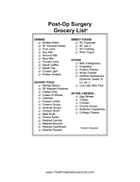 Printable Post Op Liquid Diet Shopping List Gastric Bypass Diet Bariatric Surgery Recipes Bariatric Recipes Sleeve