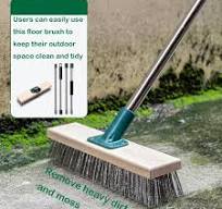 BSMstone Escova de arame de aço inoxidável com cabo longo para vassoura,  escova de limpeza de piso para limpar vassoura externa para musgo, manchas  ...