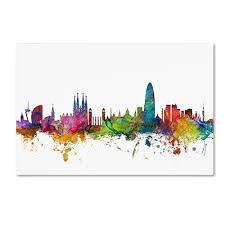trademark fine art barcelona spain skyline by michael tom https www amazon com dp b017kyx8sy ref cm stadtlandschaft kunst aquarell stadt barcelona spanien