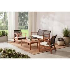 Hampton Bay Clover Cay 4 Piece Wicker Outdoor Patio Conversation Seating Set With Off White Cushions Tb1803wakd The Home Depot Conversation Set Patio Outdoor Lounge Furniture White Cushions
