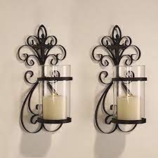 Candle sconces & wall mounted candle holders. Adeco Iron And Glass Vertical Wall Hanging Candle Holder Sconce Set Of 2 On Sale Overstock 10296873
