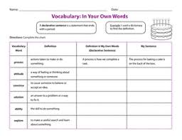 vocabulary in your own words worksheet education com