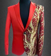 Black And Gold Mens Suit Jacket New Slim Male Suits Blazer Red Black Gold Sequins Embroidery Fashion Men Performance Costume Stage Wear Mens Fashion Blazer Blazers For Men Party Wear Blazers