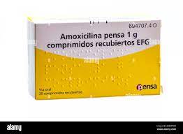 Huelva, Spain-February 12,2021: Spanish Box of Amoxicillin 1g ( 1000mg )  from Pensa Laboratory. It is a semi-synthetic antibiotic derived from  penicil Stock Photo - Alamy
