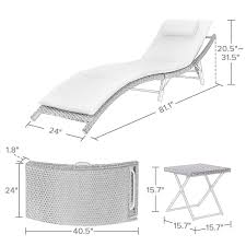 Walnew 3 Pcs Patio Furniture Outdoor Patio Lounge Chair Adjustable Folding Lawn Poolside Chaise Lounge Chair Pe Rattan Patio Seating With Folding Table And Beig Sun Lounger Poolside Chaise Lounge Poolside Chaise