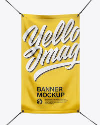 Glossy Vinyl Banner Mockup Front View In Outdoor Advertising Mockups On Yellow Images Object Mockups Mockup Free Psd Free Psd Mockups Templates Vinyl Banners