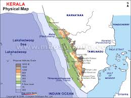 It is a narrow strip of coastal territory that slopes down the western ghats in a cascade of lush, green vegetation. Kerala Physical Map