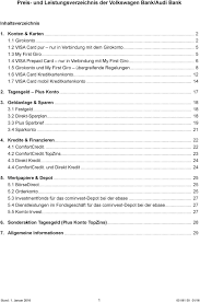 Der plus sparbrief der volkswagen bank direct ist ein gutes angebot. Preis Und Leistungsverzeichnis Der Volkswagen Bank Audi Bank Pdf Kostenfreier Download
