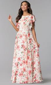Sharing 6 different wedding guest dress outfits for every type of wedding! Long Floral Print Chiffon Wedding Guest Party Dress