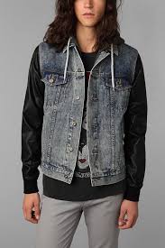 Your Neighbors Faux Leather Sleeve Jacket Leather Sleeve Jacket Denim Jacket Faux Leather Moto Jacket