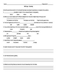 Bill Nye S1e6 Gravity Video Follow Along Sheet With Answer Key Bill Nye Gravity Science Nye
